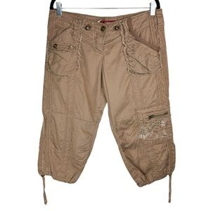 Y2K Original & Glamour Sz Large Cargo Baggy Crop Pants Patchwork Embroidered